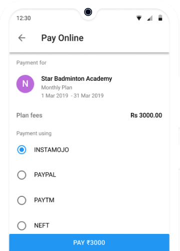 Online Fee Payment of Badminton Academy