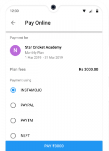 Online Fees Payment for Cricket