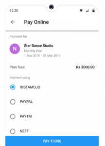 Online Fees Payment for Dance