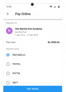Online Fees Payment for Martial Arts