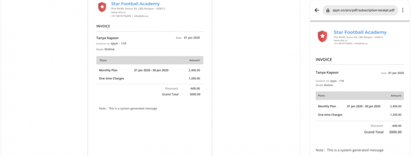 Payment receipt and invoice