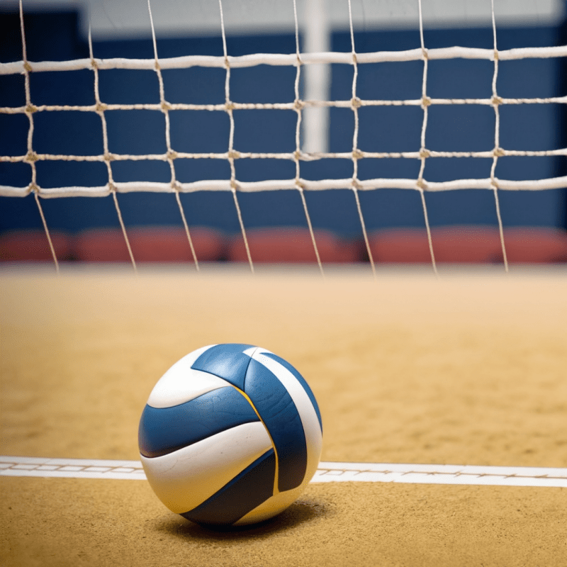 Volleyball on the ground near Net
